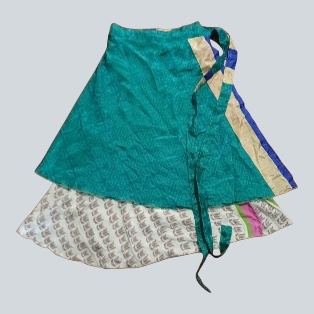Darn Good Yarn Recycled Sari Silk Wrap Skirt Womens 8-20 Adjustable Boho Tea